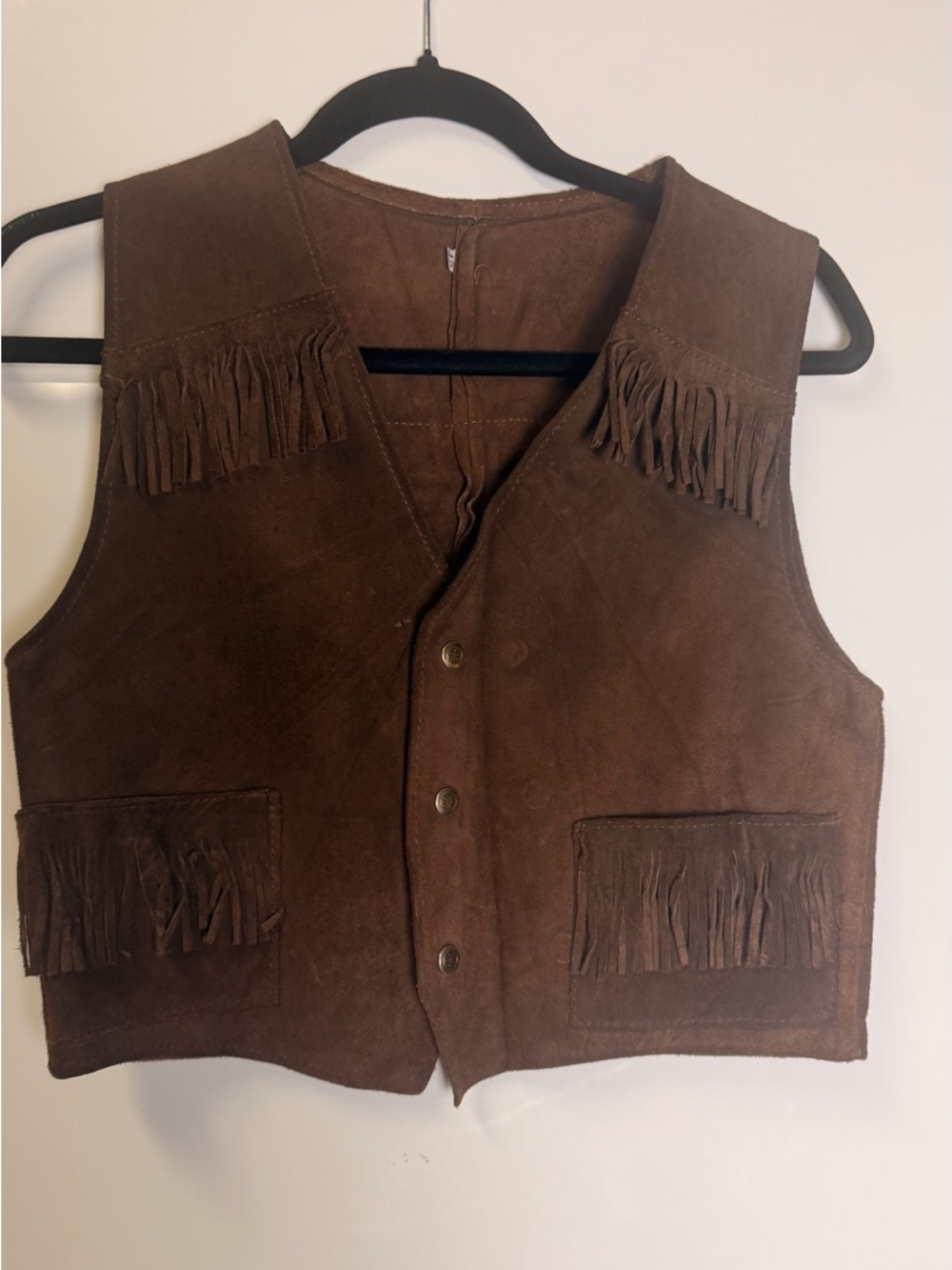 Brown Leather Suede Fringe Vest Western Cowboy Vest